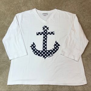 MARUSHKA Polka Dot ANCHOR V-Neck TEE SHIRT Top 2XL